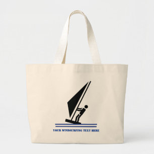 Grand Tote Bag Planche à voile à bord noir, planche à voile bleue