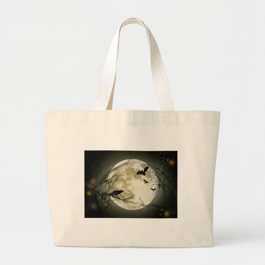Grand Tote Bag Pleine lune avec chauves-souris et corbeau. (Devant)