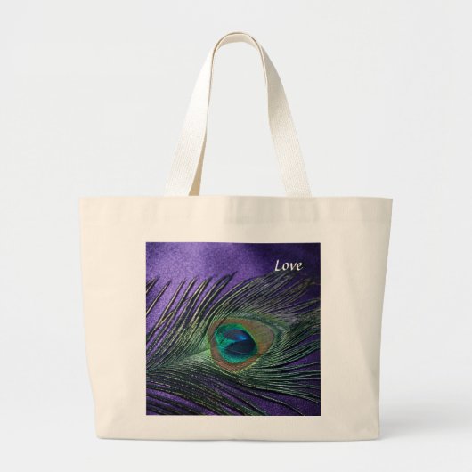 Grand Tote Bag Plumes de paon violet soyeux (Devant)