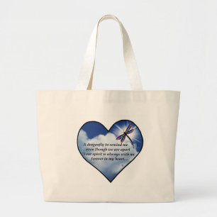 Grand Tote Bag Poème de coeur de libellule