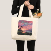 Grand Tote Bag Poipu Kauai Hawaii Plage Palmiers Rétro (Devant (produit))