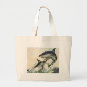 Grand Tote Bag Poisson - Marlin noir et requin Mako