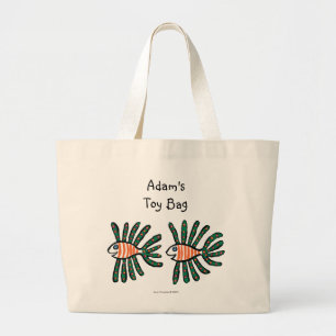 Grand Tote Bag Poissons jumeaux verts et oranges d'aileron