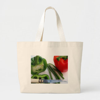 Grand Tote Bag Poivrons verts et rouges avec haricots