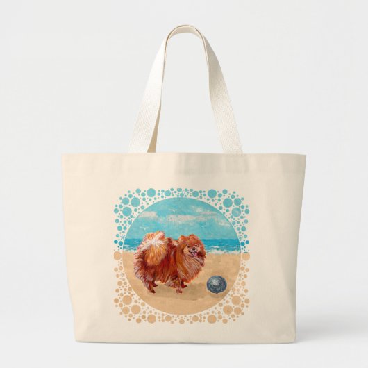 Grand Tote Bag Poméranien au bord de mer (Devant)