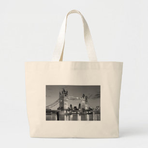 Grand Tote Bag Pont Tour de Londres blanc noir
