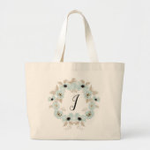 Grand Tote Bag Poppies Florales Bleues Monogrammes (Devant)