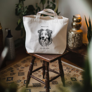 Grand Tote Bag Portrait Collie Bordure
