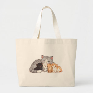 Grand Tote Bag Portrait de famille de chatons câlins - Tote
