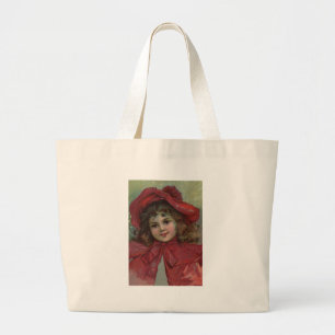 Grand Tote Bag Portrait d'enfant victorien de Noël avec un chapea