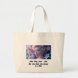 Grand Tote Bag Portrait féminin dynamique avec Arrière - plan flo
