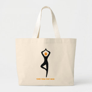 Grand Tote Bag Pose de yoga noir, orange personnalisé