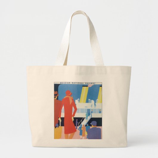 Grand Tote Bag Poster du Ferry Belge Art Déco (Devant)