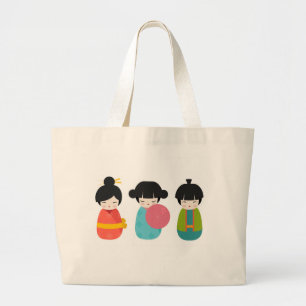 Grand Tote Bag Poupées de Kokeshi de Japonais