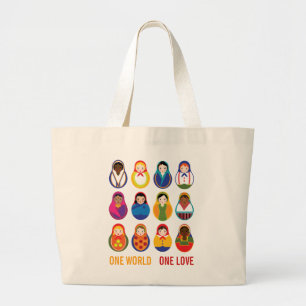 Grand Tote Bag Poupées multiculturelles d'emboîtement une paix