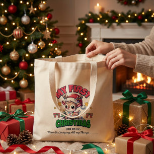 Grand Tote Bag Premier cerf de Noël marron personnalisé
