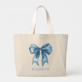 Grand Tote Bag Preppy Blue and White Bow Personalized (Dos)