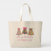 Grand Tote Bag Preppy Pink and Green Christmas Trees (Dos)
