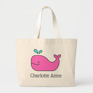Grand Tote Bag Preppy Pink et Aqua Whale Personnalisé