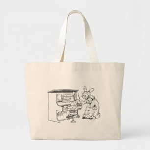 Grand Tote Bag Professeur de piano de lapin et son étudiant
