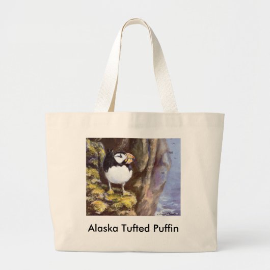 Grand Tote Bag Puffin touffu de l'Alaska (Devant)