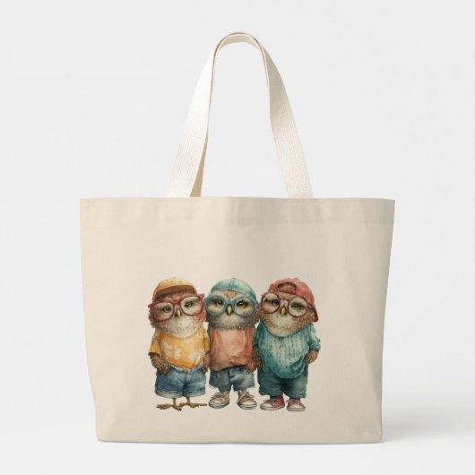 Grand Tote Bag Punk Hipster Owls (Dos)