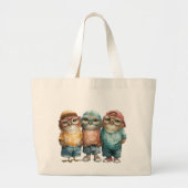 Grand Tote Bag Punk Hipster Owls (Devant)