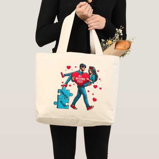 Grand Tote Bag Puzzle d'amour personnalisé - Mon morceau manquant (Devant (produit))