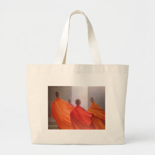 Grand Tote Bag Quatre moines sur des étapes de temple