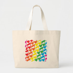 Grand Tote Bag Rainbow Music Love Notes Retro Multicolor Motif