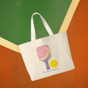 Grand Tote Bag Raquettes de Pickleball rayées avec nom personnali
