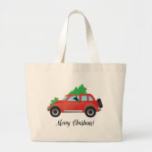 Grand Tote Bag Rat Terrier Chien conduisant une voiture de Noël (Devant)