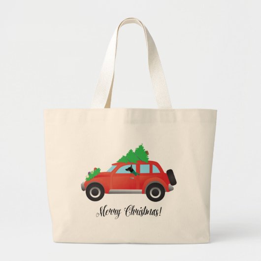 Grand Tote Bag Rat Terrier Chien conduisant une voiture de Noël (Devant)