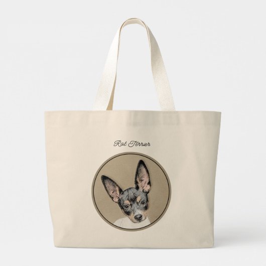 Grand Tote Bag Rat Terrier Peinture Tri Couleur Original Chien Ar (Dos)