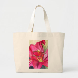 Grand Tote Bag Red Alert Lily aquarelle peinture de fleur