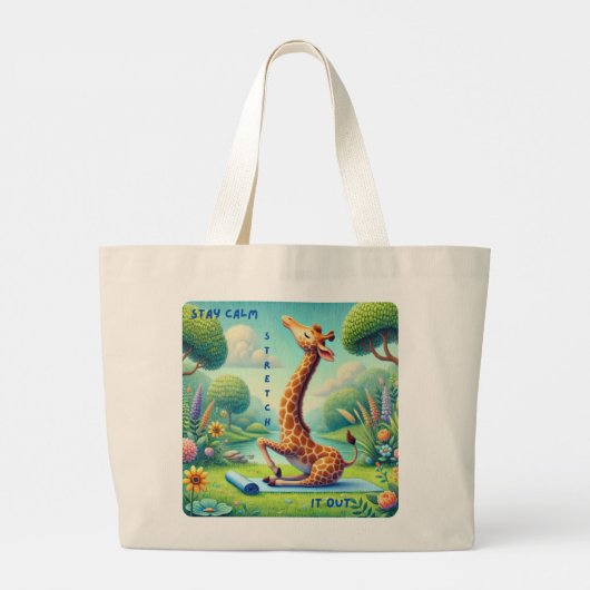 Grand Tote Bag Restez Calme Étendez-Le - Giraffe Yoga Design (Dos)