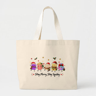 Grand Tote Bag Restez joyeux, restez moelleux Noël Viral Squishie