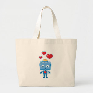 Grand Tote Bag Rétro art bleu de robot