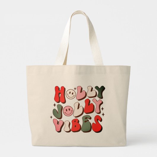 Grand Tote Bag Retro Noël Holly Jolly Vibes Vacances tendance (Dos)