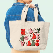 Grand Tote Bag Retro Noël Holly Jolly Vibes Vacances tendance