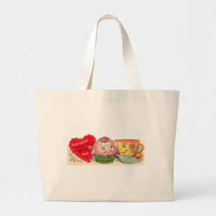 Grand Tote Bag Rétro Saint-Valentin vintage de petit gâteau et