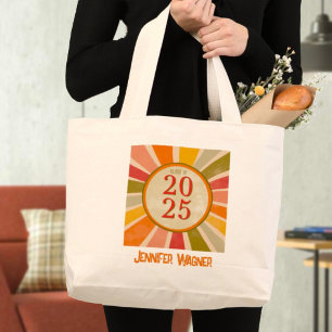 Grand Tote Bag Retro Stylish Modern Class of 2025 Graduation Name