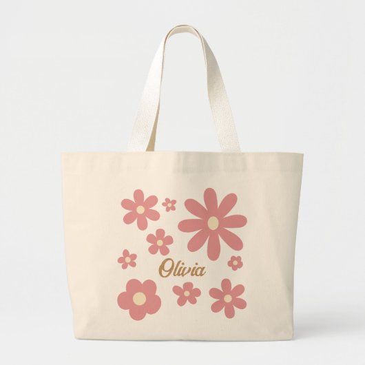 Grand Tote Bag Retro super marguerite boho désert rose personnali (Devant)