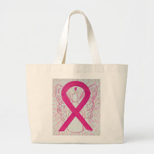 Grand Tote Bag Ribbon de sensibilisation à la magenta rose chaud