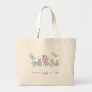 Grand Tote Bag Rire en direct Aquarelle florale papillon