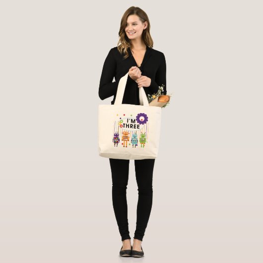 Grand Tote Bag Robot T-shirts et cadeaux d'anniversaire 3e (Devant (modèle))
