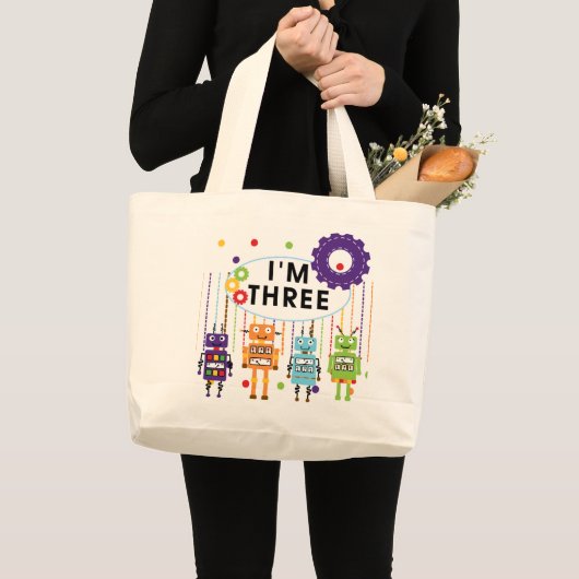 Grand Tote Bag Robot T-shirts et cadeaux d'anniversaire 3e (Devant (produit))