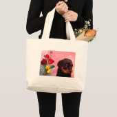 Grand Tote Bag Robuste Chiot avec Fleurs Rouge et Jaune (Devant (produit))