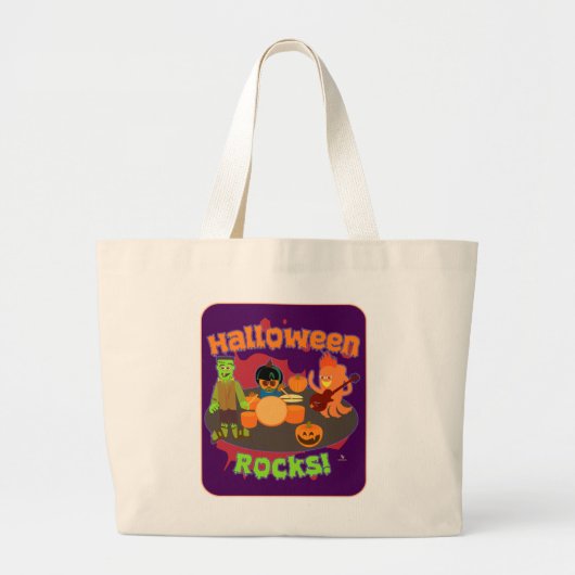 Grand Tote Bag RockIng Halloween Éffrayant Octobre Dessin amusant (Devant)