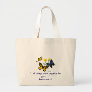 Grand Tote Bag Romains 8:28 Papillons